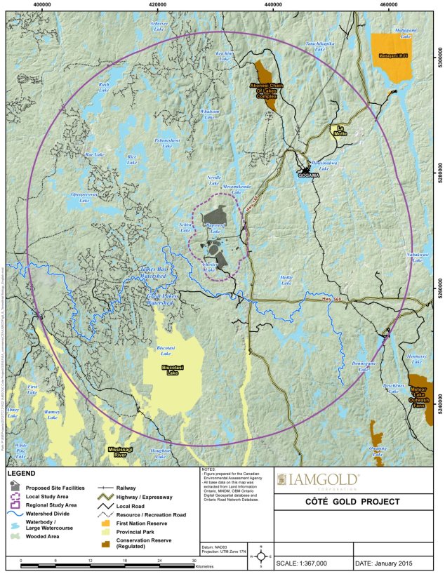A map delineating the local and regional study areas used in the assessment of terrestrial biology.