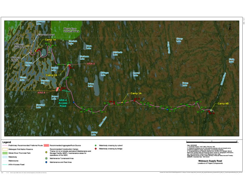 The Designated Project is a 2-lane gravel public highway of approximately 107 kilometres connecting the Webequie First Nation and its airport to the McFaulds Lake area.